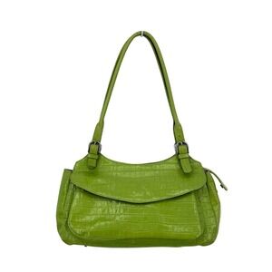 Maxx New York Lime Green Croc Embossed Leather Shoulder Bag Y2K Paisley Lining